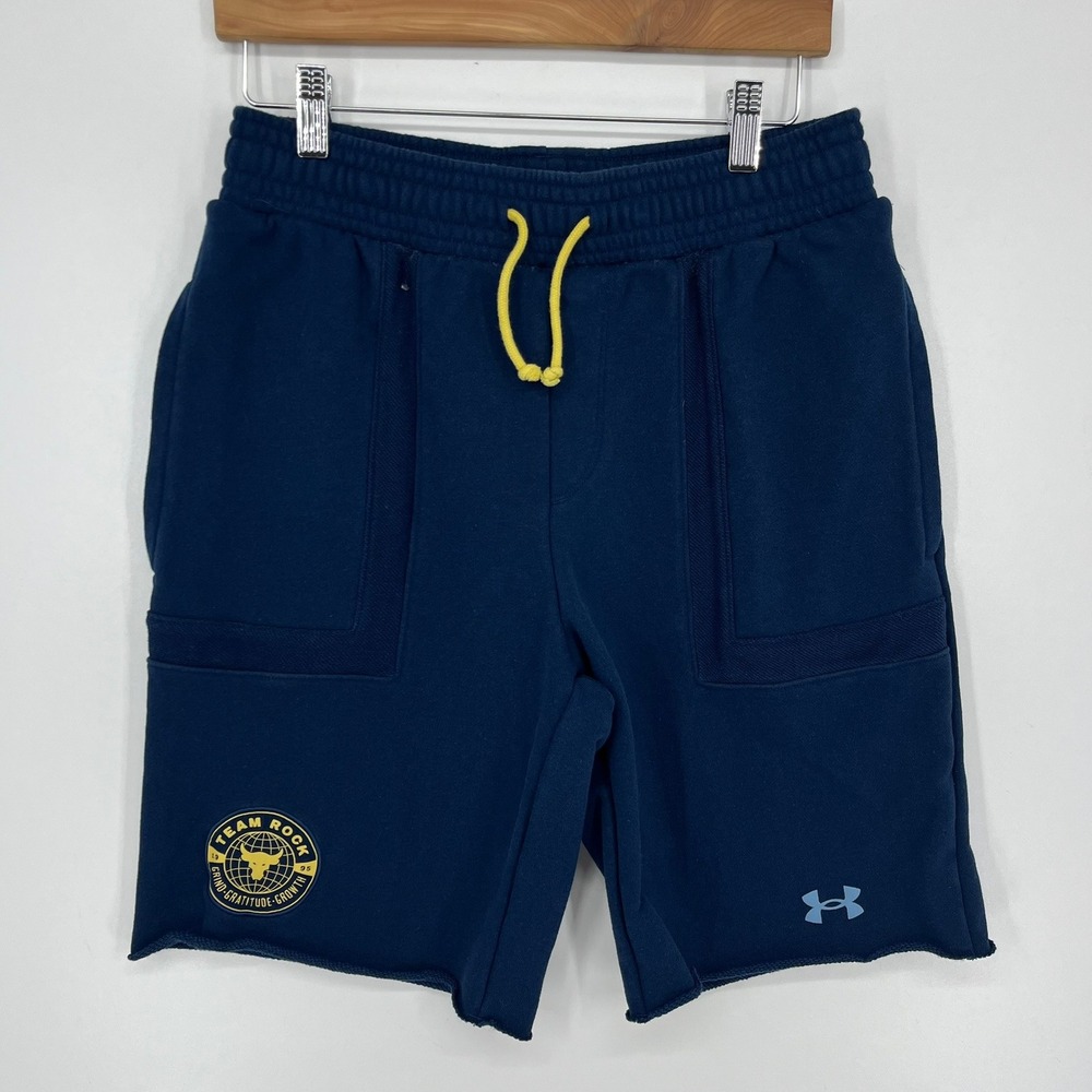 Under Armour Project Rock Team Rock Navy Blue Terry Shorts Mens Medium